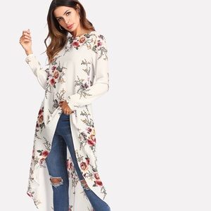 Flower Print Dip Hem Longline Top